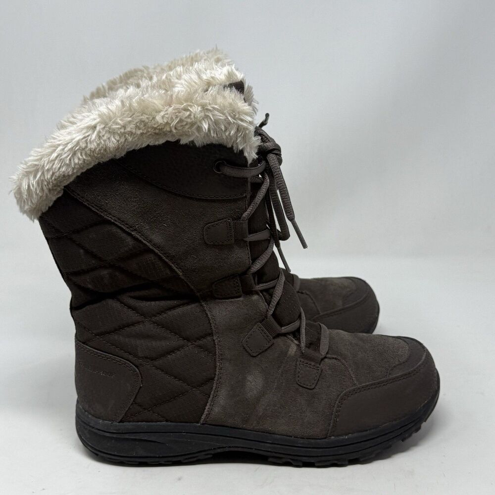 Columbia Ice Maiden II Winter Boots Womens 8 Brown Suede Waterproof Faux Fur